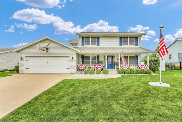 705 Northridge Dr, Mahomet, IL 61853 - traditional-style house featuring covered porch, a garage, and concrete driveway