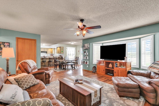 705 Northridge Dr, Mahomet, IL 61853 - living area featuring light wood-type flooring, ceiling fan, and a textured ceiling