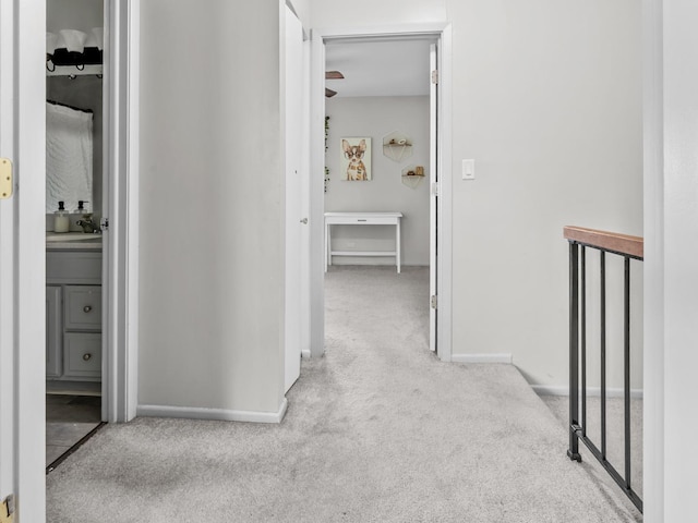 1094 Rainwood Dr, Aurora, IL 60506 - hall with carpet flooring, a sink, and baseboards