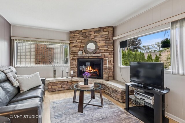 1140 Catalpa Ln, Naperville, IL 60540 - living area with wood finished floors and a stone fireplace