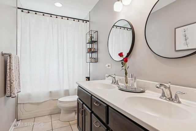 1140 Catalpa Ln, Naperville, IL 60540 - full bathroom with tile patterned flooring, shower / tub combo with curtain, toilet, and double vanity