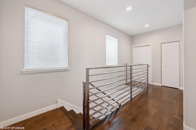 3019 N Allen Ave, Chicago, IL 60618 - corridor featuring an upstairs landing, recessed lighting, wood finished floors, and baseboards