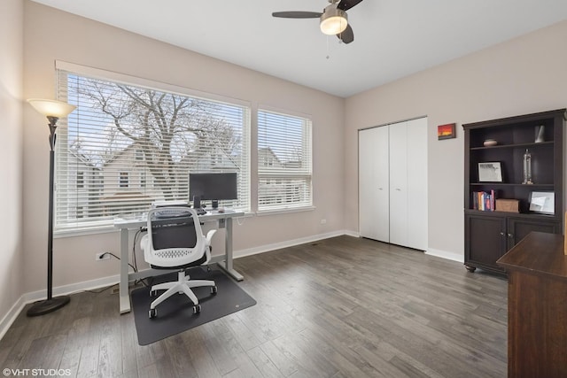 3019 N Allen Ave, Chicago, IL 60618 - office area with a ceiling fan, wood finished floors, and baseboards
