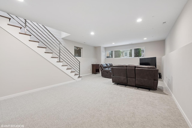 3019 N Allen Ave, Chicago, IL 60618 - living area featuring stairway, carpet flooring, recessed lighting, and baseboards