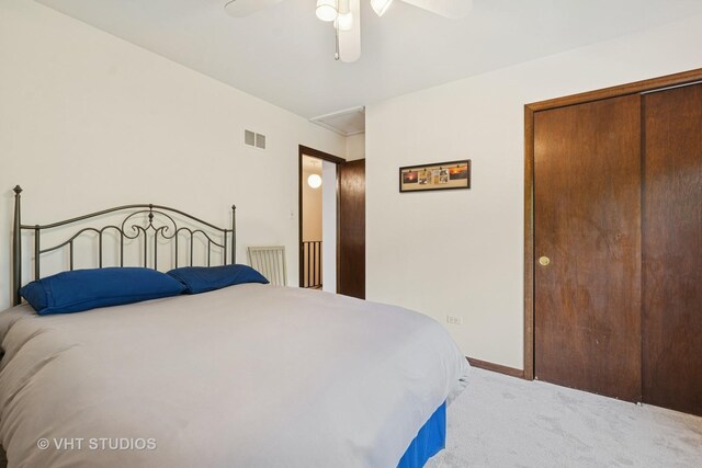 1809 Grant St, Evanston, IL 60201 - bedroom featuring carpet, a closet, ceiling fan, and baseboards