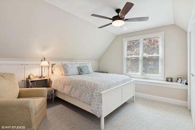 2450 W Warner Ave, Chicago, IL 60618 - carpeted bedroom featuring lofted ceiling, a ceiling fan, and baseboards