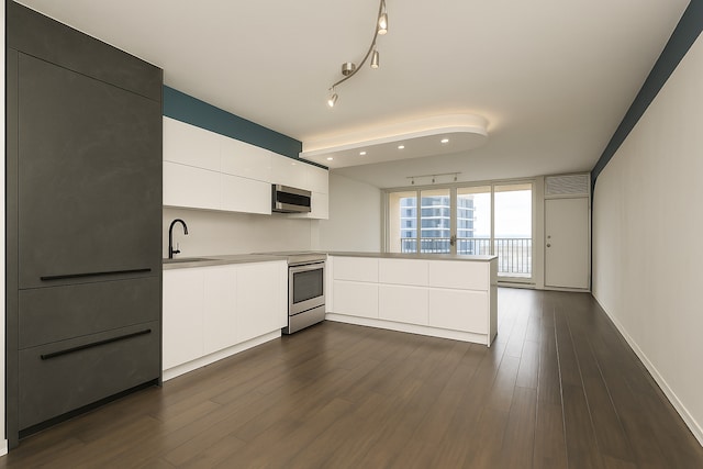 300 N State St Unit 5503, Chicago, IL 60654 - kitchen featuring appliances with stainless steel finishes, modern cabinets, a sink, white cabinets, and dark wood finished floors