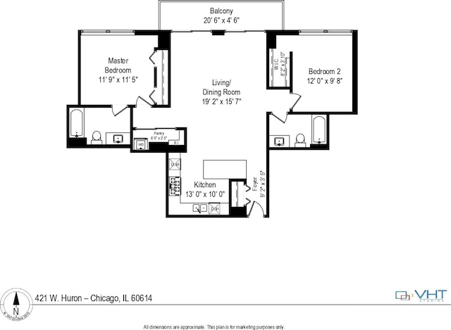421 W Huron St Unit 1503, Chicago, IL 60654 - floor plan / room layout