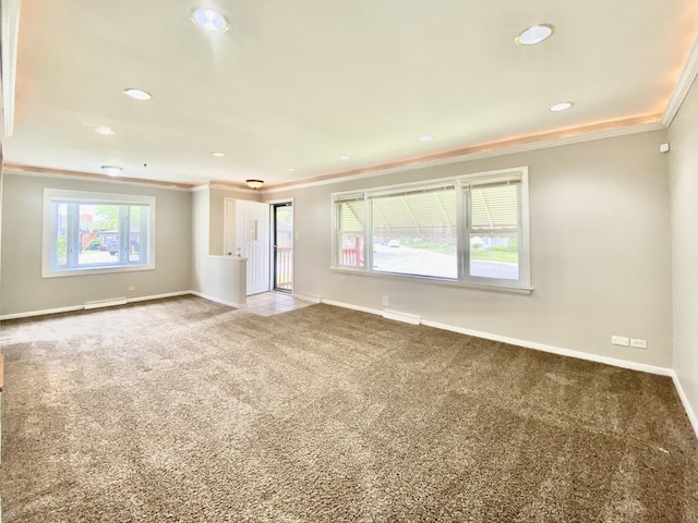 664 E 163rd St, South Holland, IL 60473 - empty room featuring crown molding, carpet flooring, baseboards, and recessed lighting