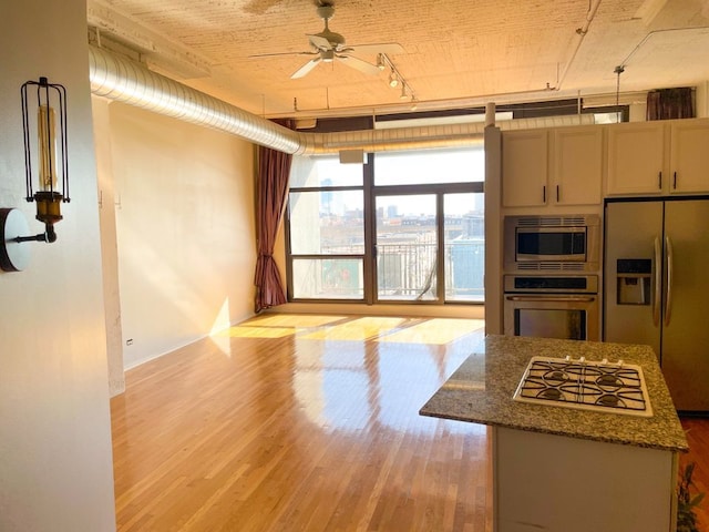 1530 S State St Unit 525, Chicago, IL 60605 - kitchen with stainless steel appliances, rail lighting, ceiling fan, and light wood-style floors