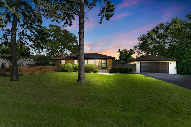 128 8th St, Downers Grove, IL 60515 - ranch-style house featuring solar panels, a garage, and a chimney