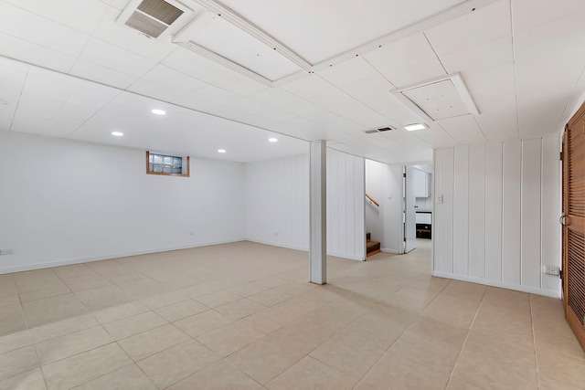 128 8th St, Downers Grove, IL 60515 - basement featuring stairs, recessed lighting, and light tile patterned floors