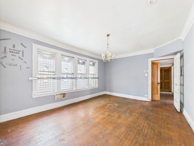 8237 S Ada St, Chicago, IL 60620 - empty room featuring ornamental molding, a chandelier, wood-type flooring, and baseboards