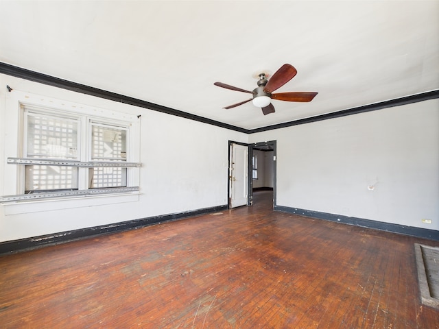 8237 S Ada St, Chicago, IL 60620 - empty room featuring wood-type flooring, ceiling fan, baseboards, and ornamental molding