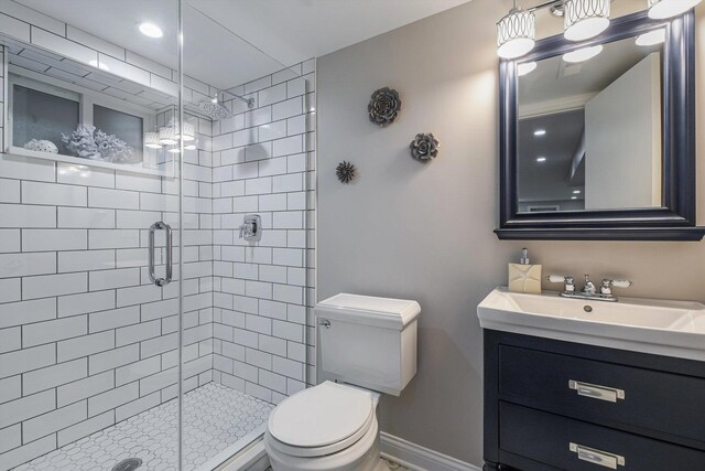 4647 N Thatcher Ave, Norridge, IL 60706 - bathroom with toilet, a shower stall, vanity, and baseboards