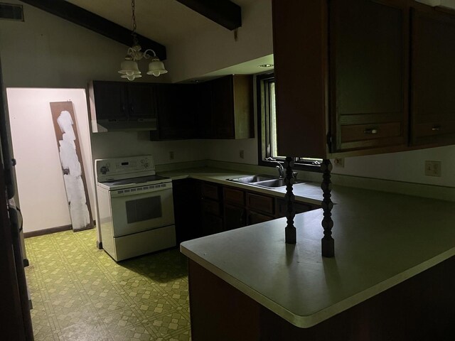 4528 1369th Rd, Earlville, IL 60518 - kitchen with white electric range oven, under cabinet range hood, a sink, light flooring, and light countertops