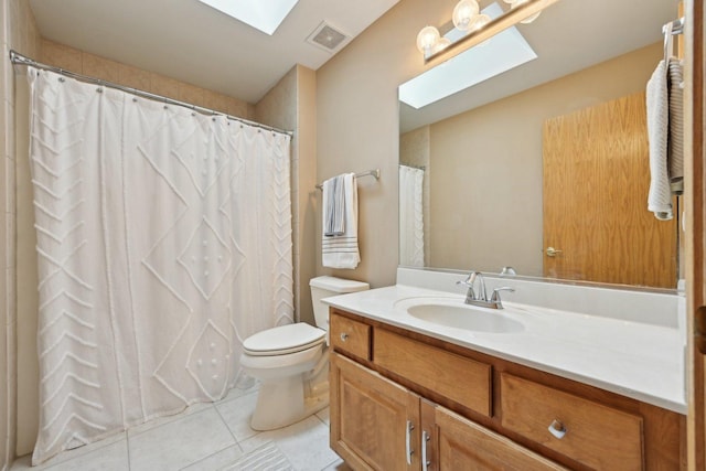 22178 Chamomile Dr, Frankfort, IL 60423 - full bath featuring a skylight, tile patterned flooring, vanity, toilet, and a shower with shower curtain