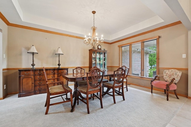 22178 Chamomile Dr, Frankfort, IL 60423 - dining space featuring a tray ceiling, a chandelier, baseboards, and ornamental molding