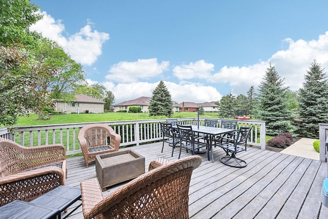 22178 Chamomile Dr, Frankfort, IL 60423 - wooden terrace featuring outdoor dining area, a yard, and a residential view