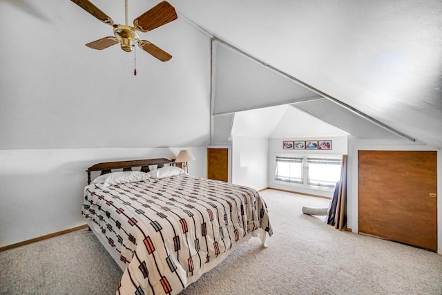 629 S Union St, Aurora, IL 60505 - carpeted bedroom featuring vaulted ceiling, baseboards, and a ceiling fan