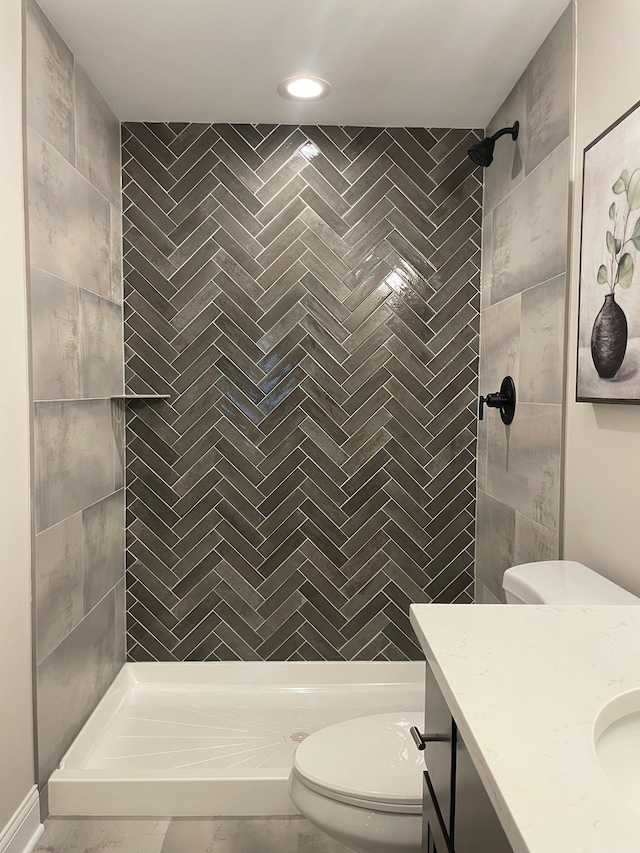 LOTT315929 Prairie View Ct, New Lenox, IL 60451 - bathroom featuring toilet, a shower stall, vanity, and recessed lighting