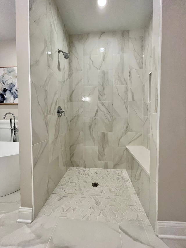 LOTT315929 Prairie View Ct, New Lenox, IL 60451 - bathroom featuring a tile shower, a freestanding tub, and recessed lighting