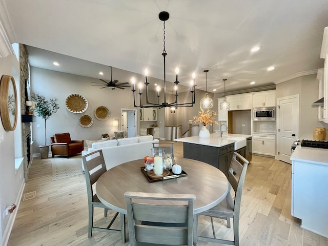 LOTT315929 Prairie View Ct, New Lenox, IL 60451 - dining room with recessed lighting, light wood-style floors, a ceiling fan, baseboards, and crown molding