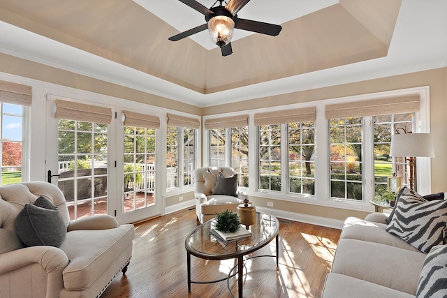 12000 W Donegal Ln, New Lenox, IL 60451 - sunroom / solarium featuring french doors, wood finished floors, and a raised ceiling