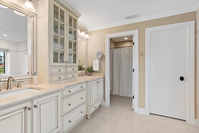 12000 W Donegal Ln, New Lenox, IL 60451 - full bathroom with double vanity, tile patterned flooring, and crown molding