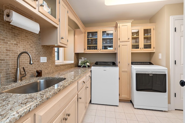 12000 W Donegal Ln, New Lenox, IL 60451 - washroom featuring cabinet space, light tile patterned floors, and washing machine and dryer