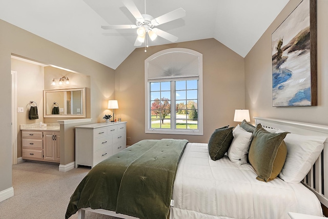 12000 W Donegal Ln, New Lenox, IL 60451 - bedroom with lofted ceiling, light carpet, ceiling fan, and ensuite bathroom
