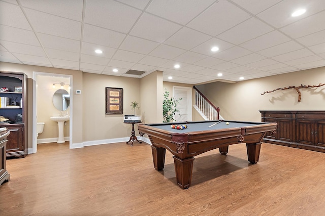 12000 W Donegal Ln, New Lenox, IL 60451 - rec room with light wood-style floors, billiards, a paneled ceiling, and recessed lighting