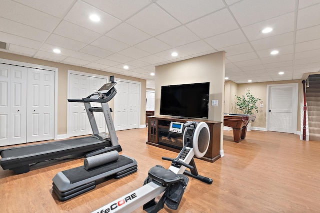 12000 W Donegal Ln, New Lenox, IL 60451 - workout room featuring light wood-style flooring, a drop ceiling, billiards table, and recessed lighting