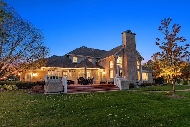 12000 W Donegal Ln, New Lenox, IL 60451 - rear view of property with a chimney, a yard, and a deck