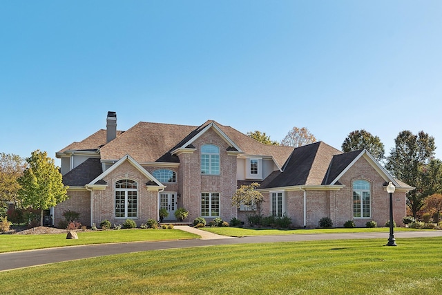 12000 W Donegal Ln, New Lenox, IL 60451 - view of front of home featuring brick siding, a front lawn, and a chimney