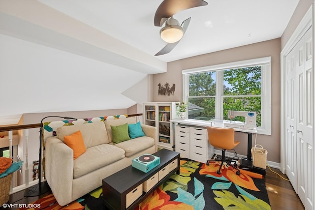 640 Yardley Ln, Hoffman Estates, IL 60169 - office featuring a ceiling fan, wood finished floors, and baseboards
