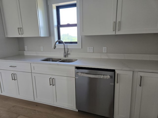 17-95 Lake Carroll Blvd, Lake Carroll, IL 61046 - kitchen featuring dishwasher, a sink, white cabinets, and dark wood-type flooring