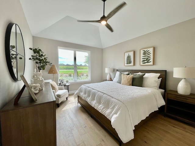 15959 Prairie View Ct Unit T6, New Lenox, IL 60451 - bedroom with vaulted ceiling, light wood-style flooring, a ceiling fan, and baseboards