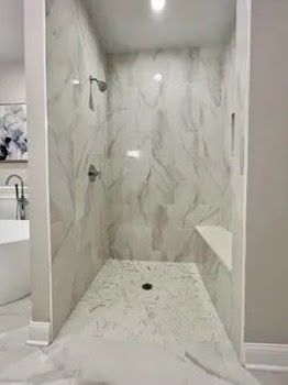 15959 Prairie View Ct Unit T6, New Lenox, IL 60451 - full bathroom with a marble finish shower, a soaking tub, and marble look tile flooring