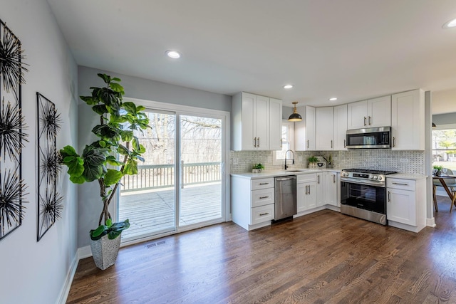 22W046 Mccormick Ave, Glen Ellyn, IL 60137 - kitchen with stainless steel appliances, a sink, light countertops, tasteful backsplash, and recessed lighting