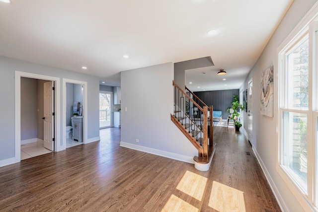 22W046 Mccormick Ave, Glen Ellyn, IL 60137 - foyer entrance with wood finished floors, stairs, baseboards, and recessed lighting