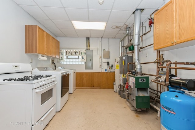 8747 Merrimac Ave, Oak Lawn, IL 60453 - kitchen with electric panel, a drop ceiling, washer and clothes dryer, water heater, and light countertops