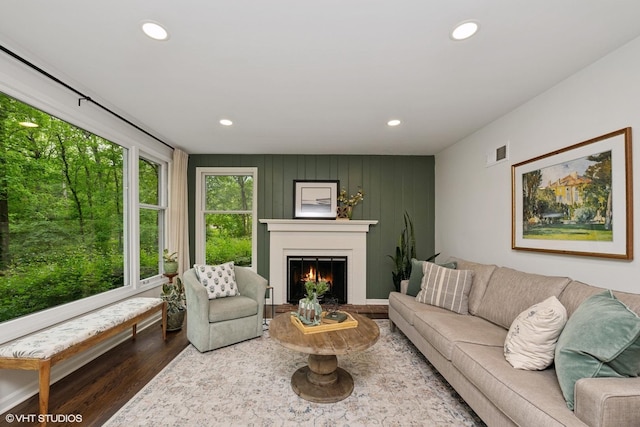 21298 N Andover Rd, Kildeer, IL 60047 - living area featuring wood finished floors, a warm lit fireplace, and recessed lighting