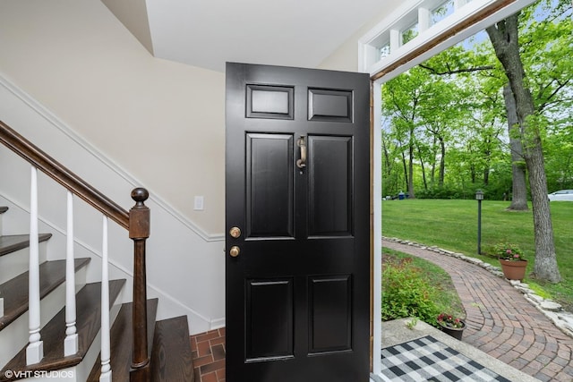 21298 N Andover Rd, Kildeer, IL 60047 - entryway featuring brick floors, stairs, and baseboards