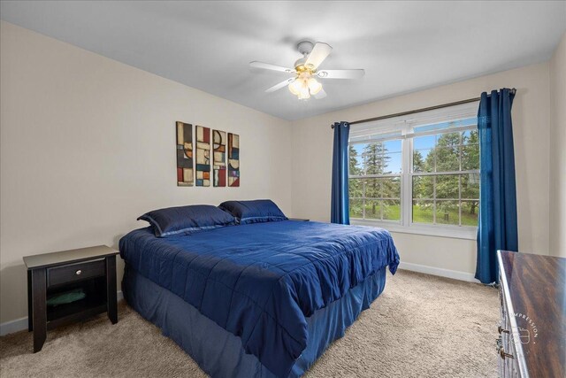 36W703 Whispering Trl, Saint Charles, IL 60175 - bedroom with light carpet, baseboards, and ceiling fan