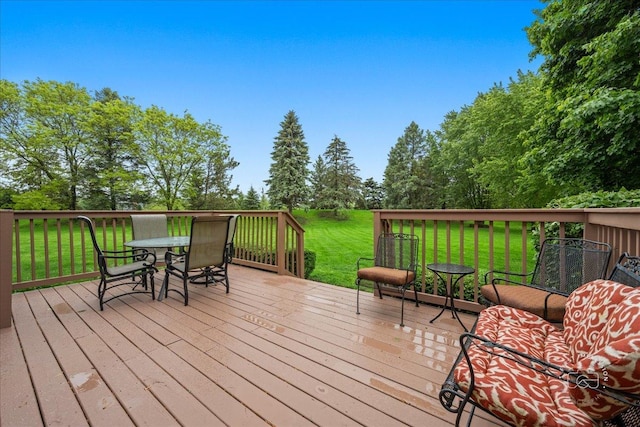 36W703 Whispering Trl, Saint Charles, IL 60175 - deck featuring outdoor dining area, a yard, and view of wooded area