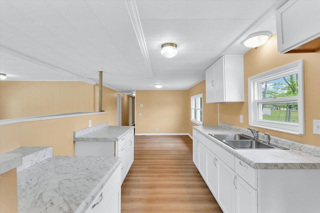 116 Seminole Ln, Loda, IL 60948 - kitchen featuring a sink, light wood-style flooring, light countertops, and white cabinetry