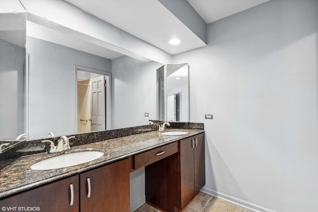 867 Downing Sq, Lincolnshire, IL 60069 - bathroom with baseboards, double vanity, tile patterned flooring, and recessed lighting