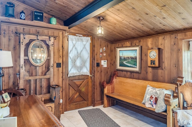 365 S Elm St, Itasca, IL 60143 - foyer entrance featuring wooden ceiling, tile patterned floors, and wood walls