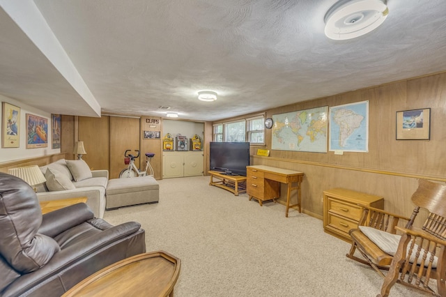 365 S Elm St, Itasca, IL 60143 - living room featuring wooden walls, carpet floors, and a textured ceiling